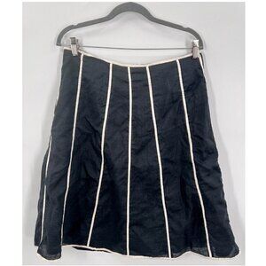 Anne Carson 100% Linen Black White Striped Skirt Lined A-Line Women's Size 10
